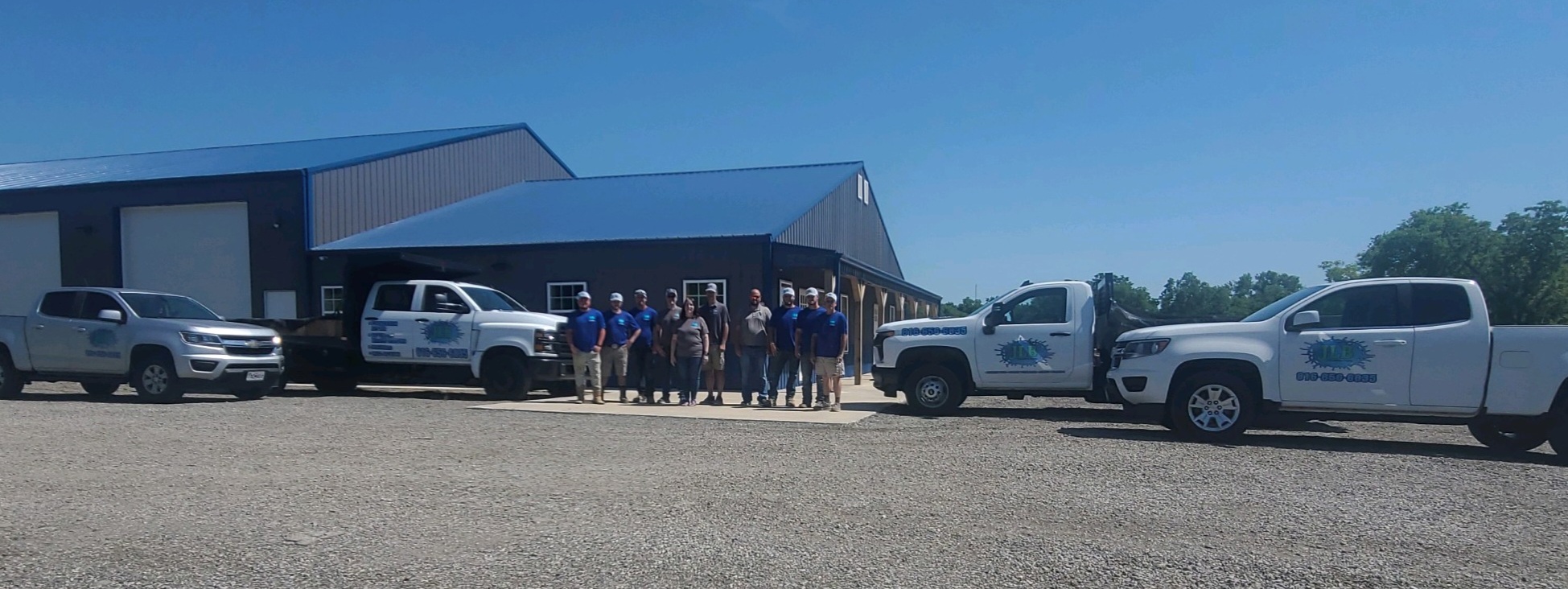 JLB Foundation Repair warehouse and fleet of service trucks